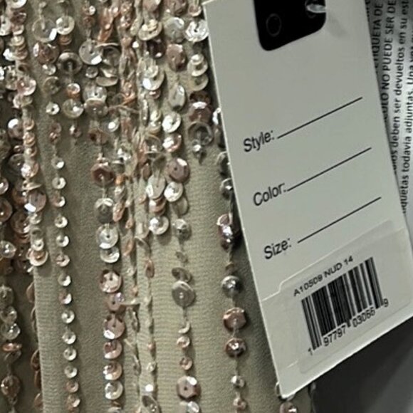 Mac Duggal Nude Sequin Beaded Midi Sheath Dress NWT Size 14 - Picture 14 of 16